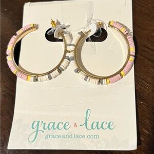 Pink, Yellow, White, and Gray Multi-Tone Hoop Earrings